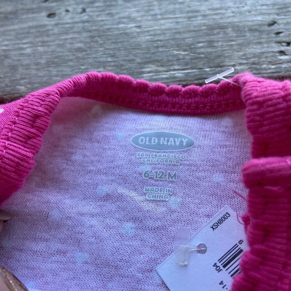 Old Navy Girls Bodysuit‎ Size 6-12 Mo Pink White Polka Dot Hearts Print NEW